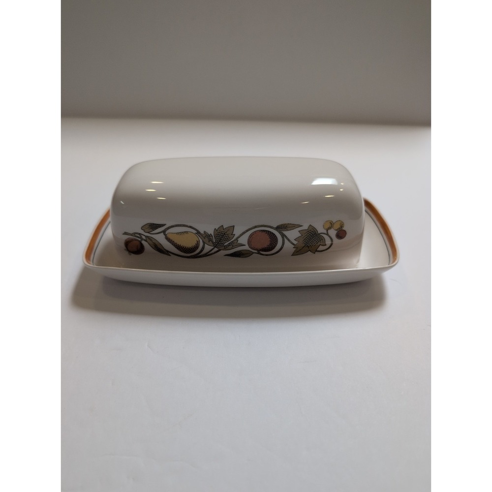 Vintage Pickwick Butter Dish Ceramic Covered Fruit Pattern Vintage Ivory 70s MCM
